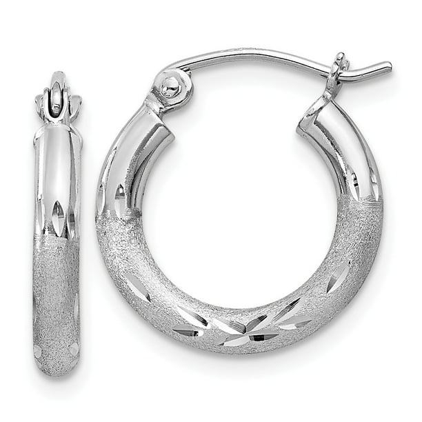 Beautiful Sterling Silver Rhodium Plated Diamond Cut Hoop Earrings Beautiful Sterling Silver Rhodium Plated Diamond Cut Hoop Earrings